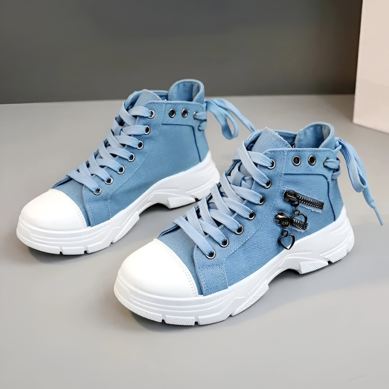 Damen High- Sneaker Jeansblau Reißverschluss