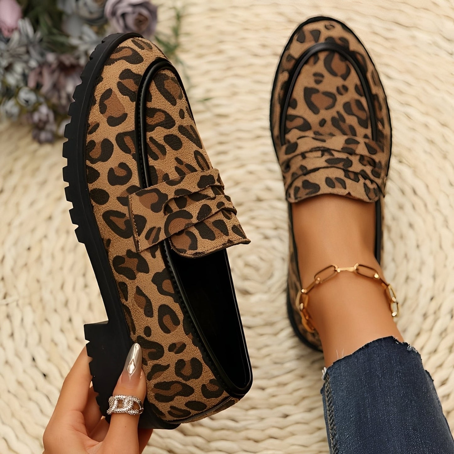Damen Mokassins mit Blumenprint