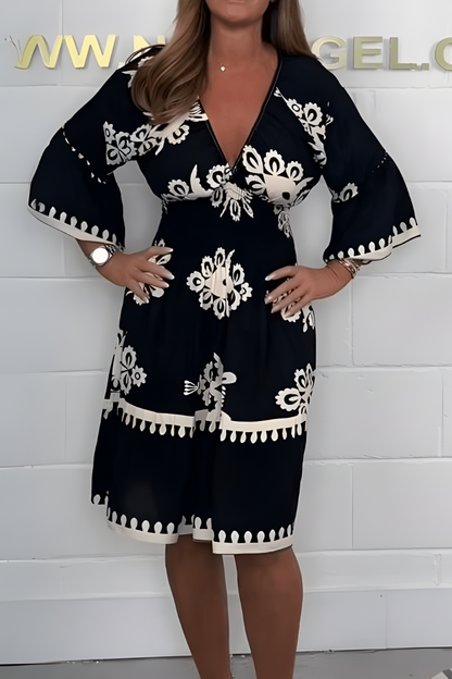 Damenkleid Muster V-Ausschnitt Eleganz