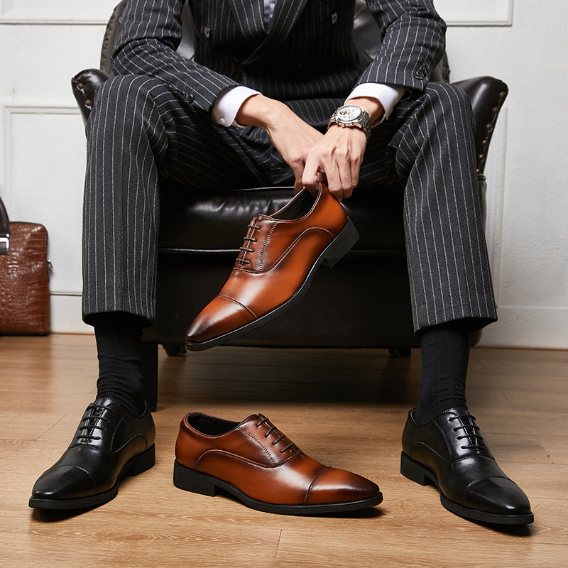 Herren Retro Halbschuhe Leder Schwarz - Norvielle