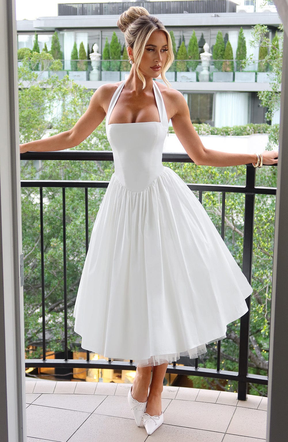 Damen Halterkleid Midi Länge für Hochzeitsgäste