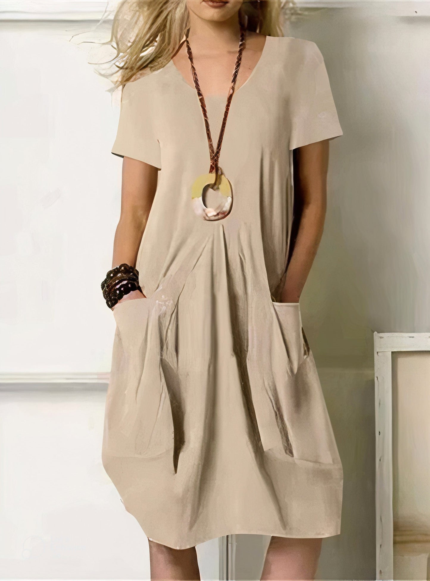 Damen Bauchbedeckendes Midi-Kleid Mit Taschen