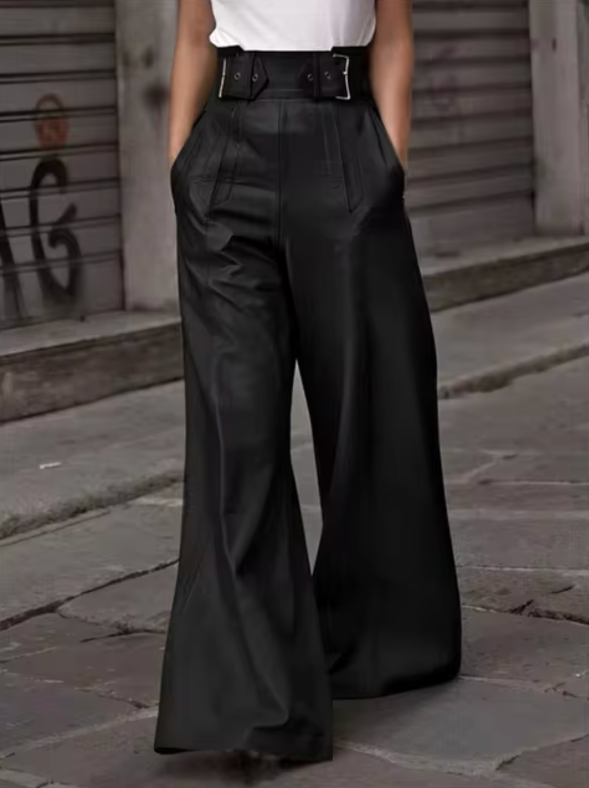 Damen Lederhosen Hoch Elegantes Leder Schwarz - Norvielle