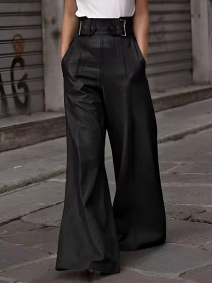 Damen Lederhosen Hoch Elegantes Leder Schwarz - Norvielle