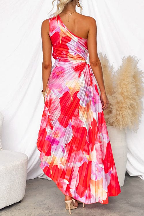 Elegantes Damen One-Shoulder Blumenkleid Bunt