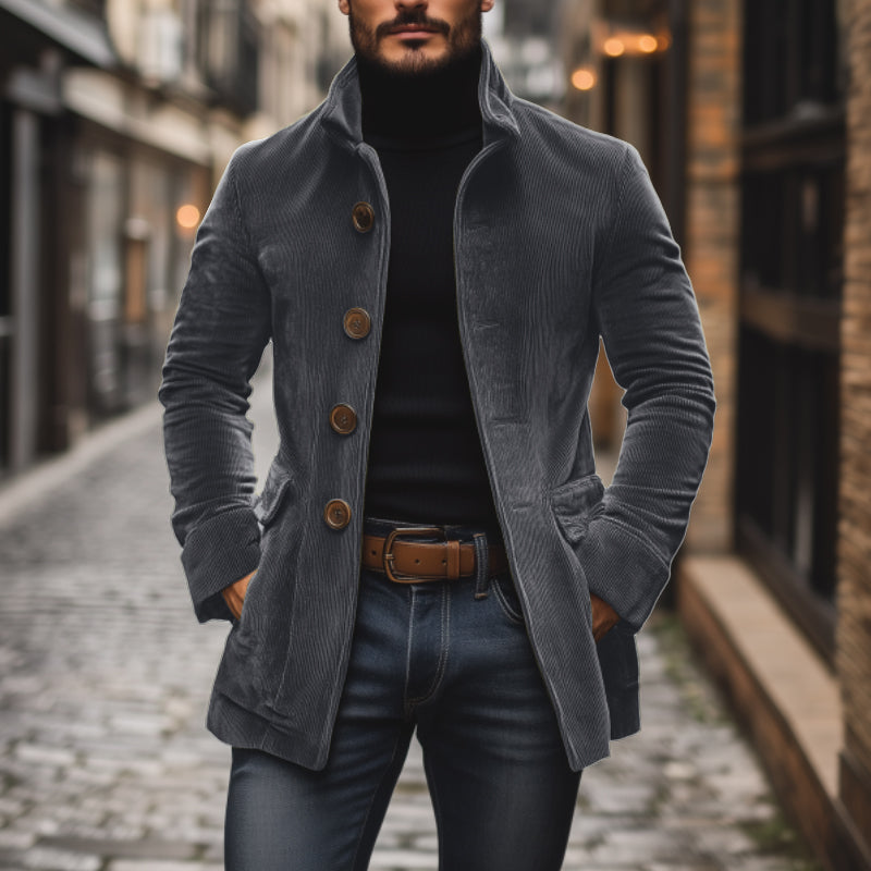Damen Winterjacke Stehkragen Kurzmantel Einreihig Knöpfe