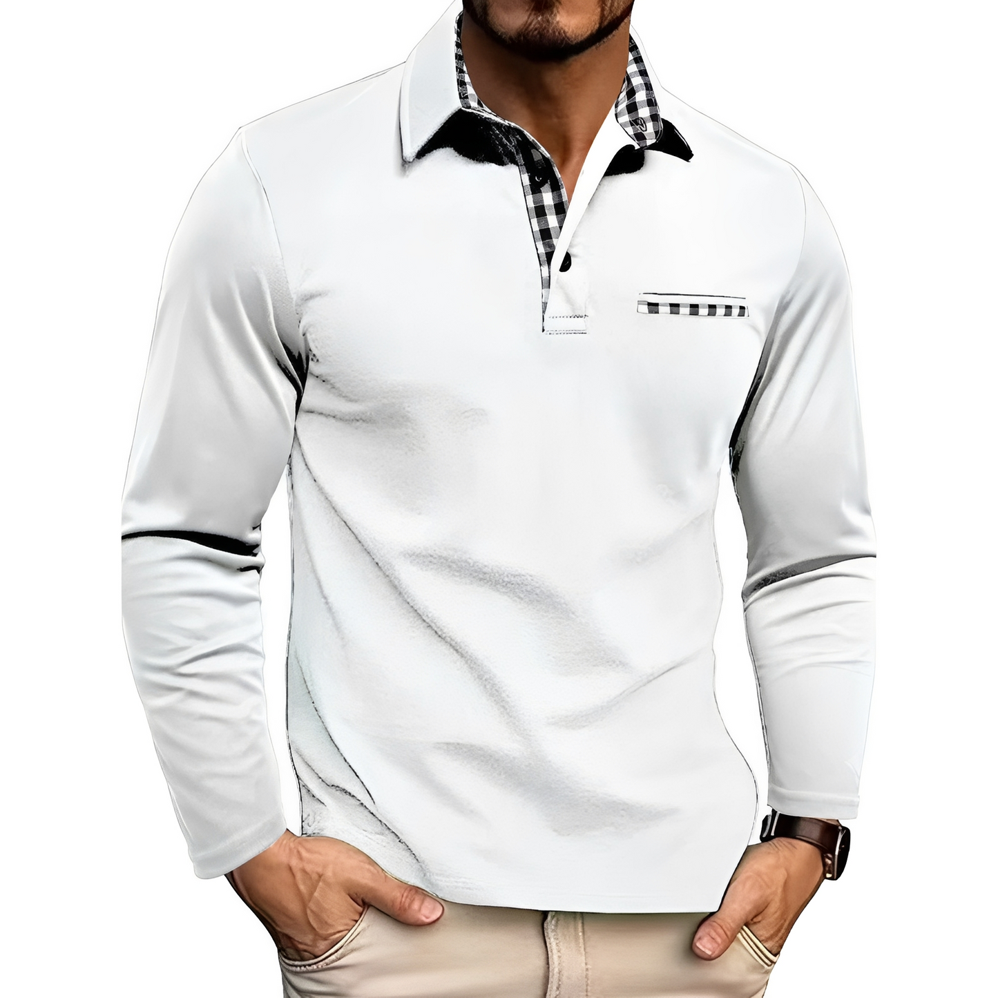 Herren Langarm-Poloshirt Elegantes Design Weiß