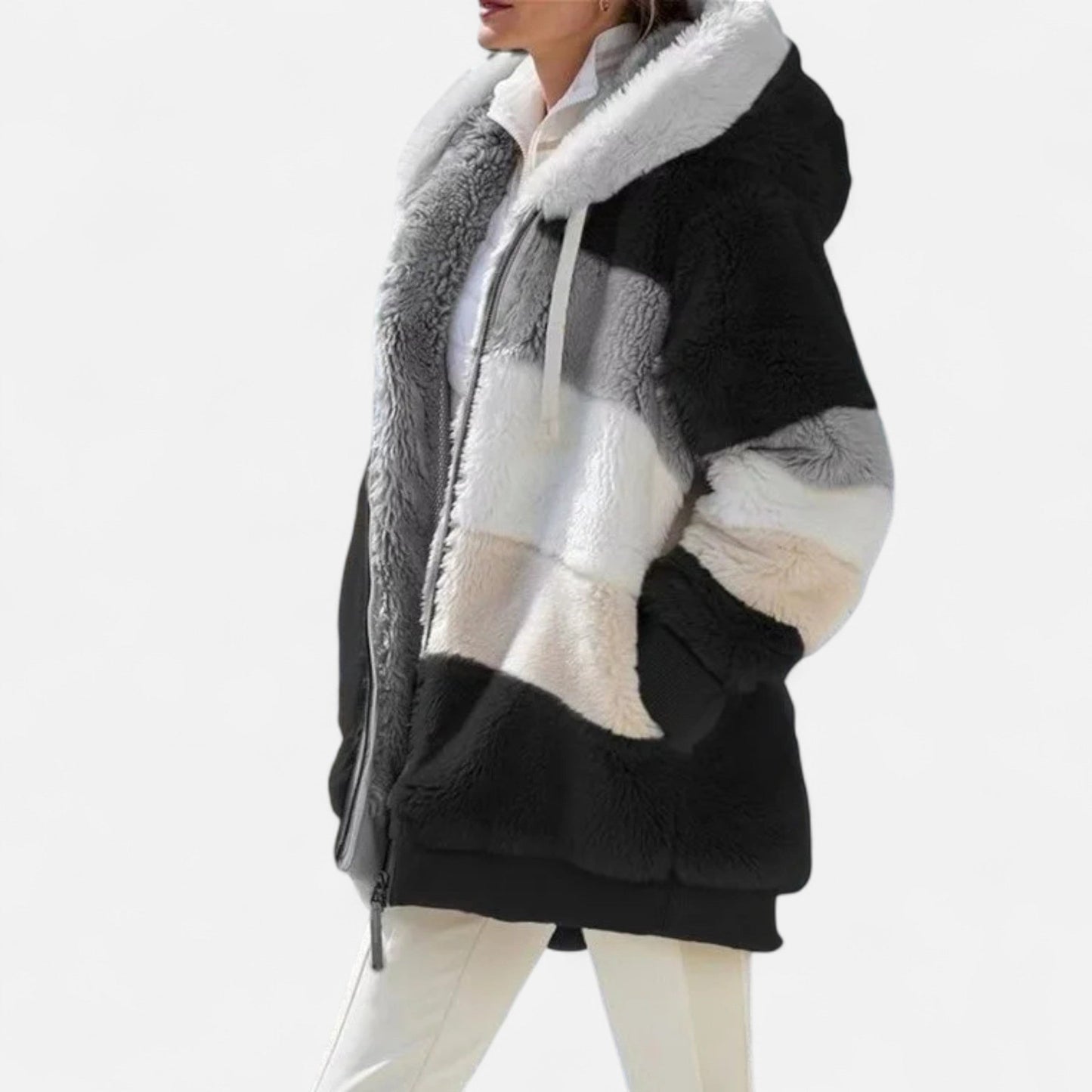 Triswina Damen Oversized Jacke mit Kapuze Gestreift
