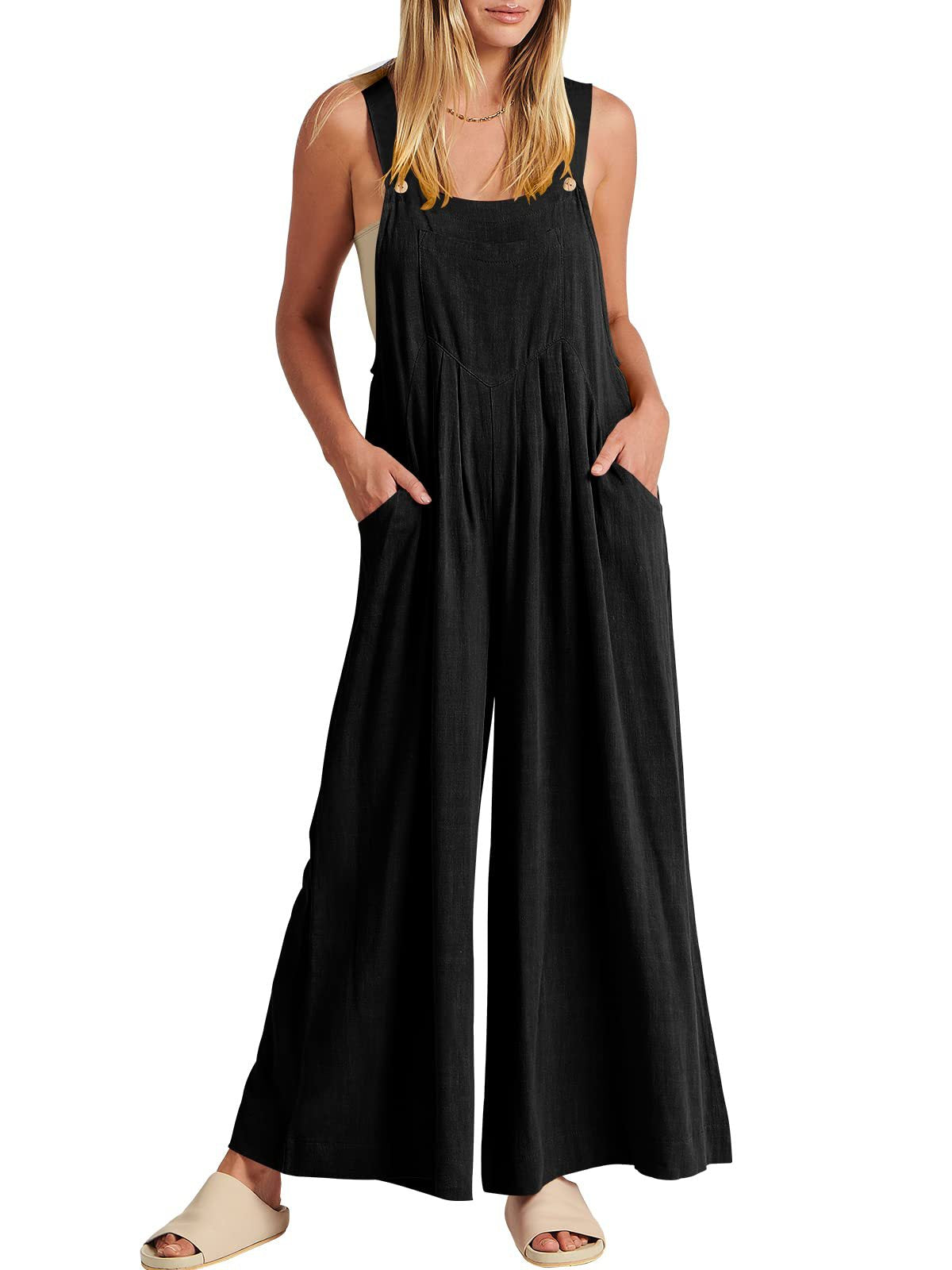 Damen Jumpsuit Weites Bein Mit Taschen
