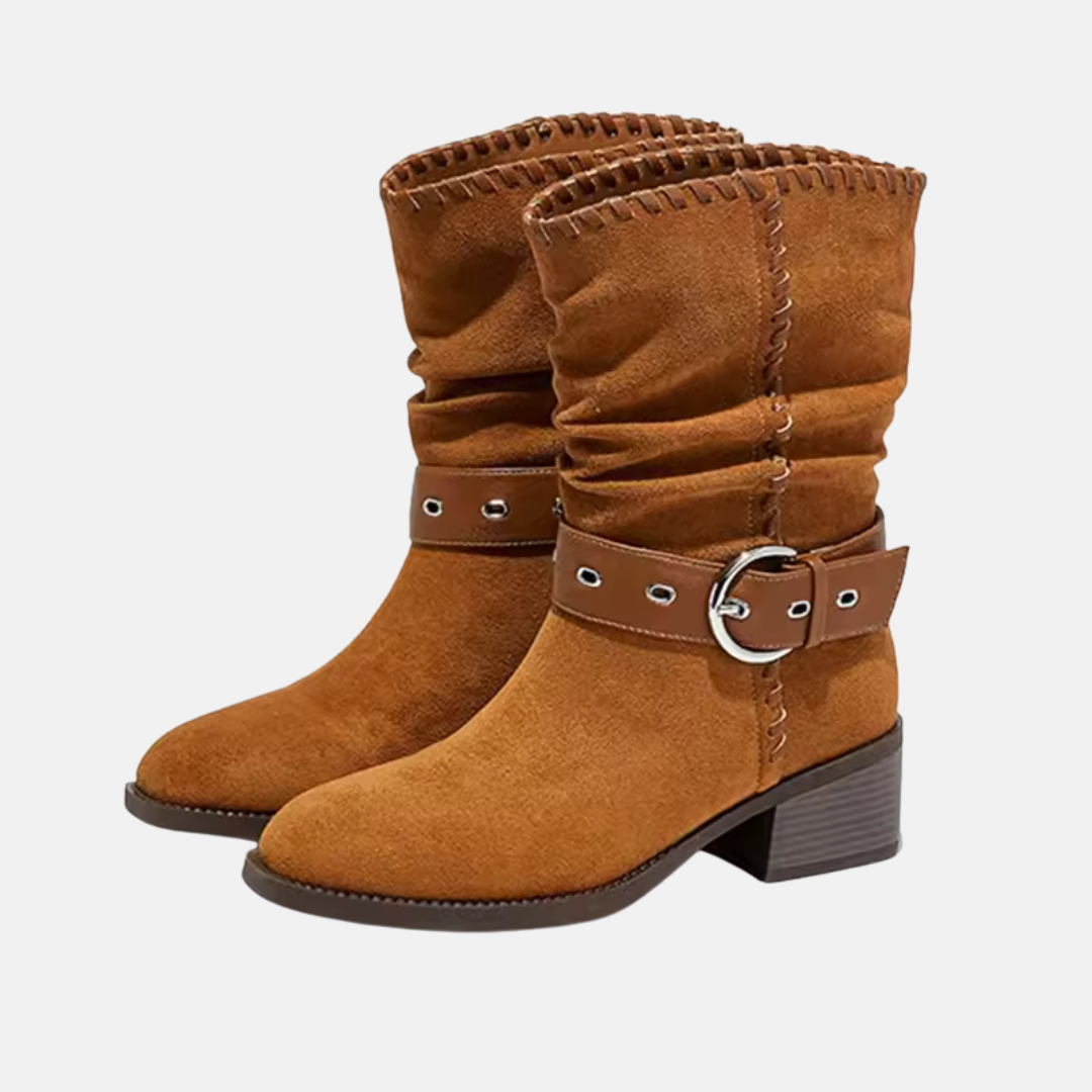 Damen Stiefel Faux Suede Mittelhöhe Slouchy Mandelspitze Blockabsatz