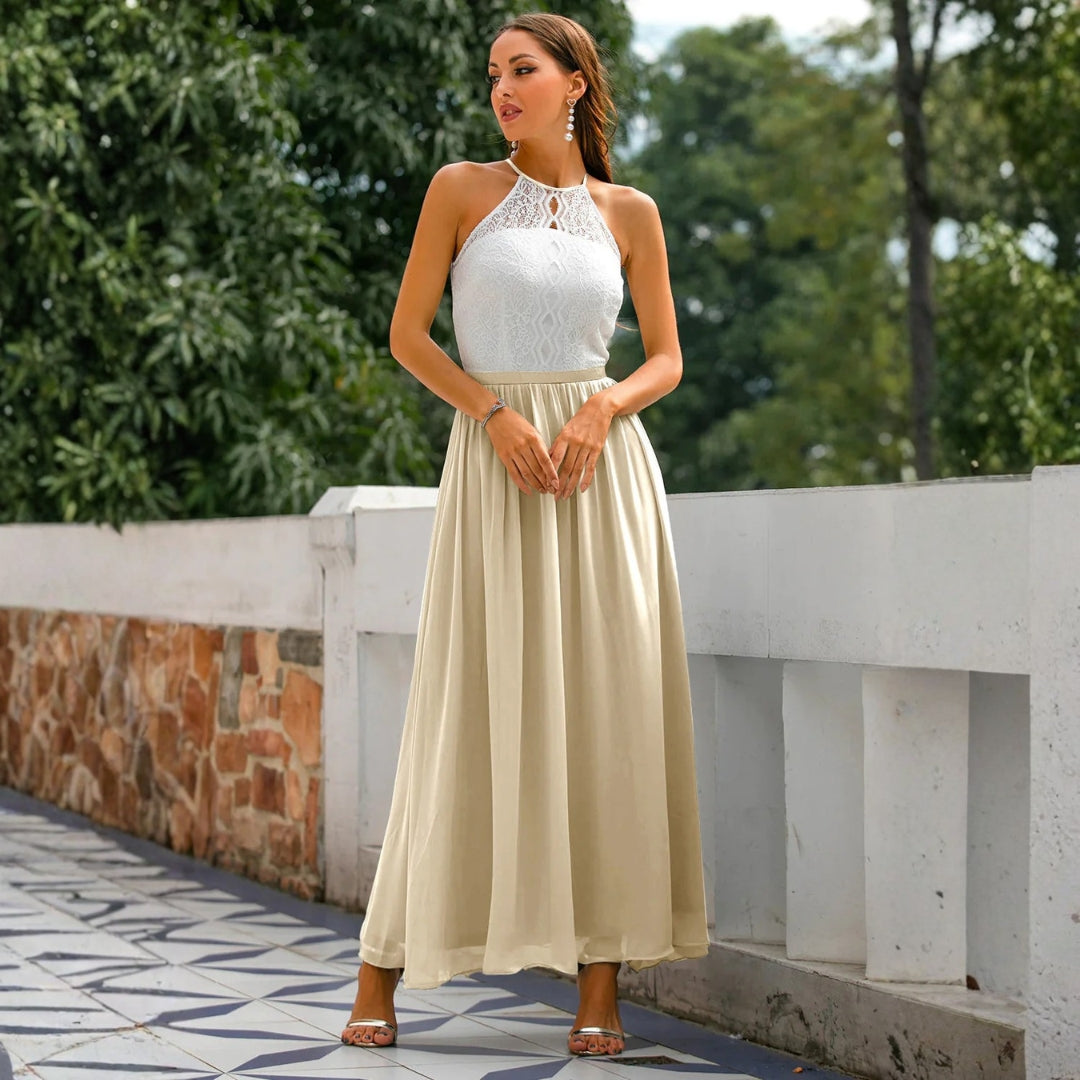 Damen Neckholder Maxikleid Hochzeitsgastkleid