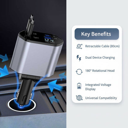 Auto Ladeadapter Aufrollbares Kabel Dualport USB