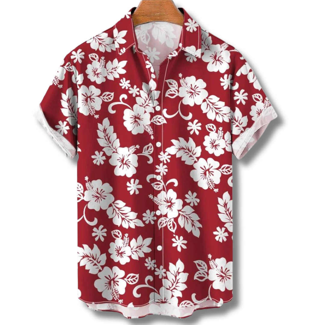 Hawaiianisches Kurzarmhemd Floralmuster Baumwolle