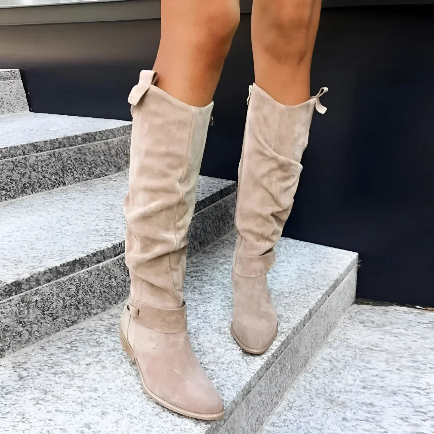 Damen Stiefel Weites Schaft Leder Elegantes Design