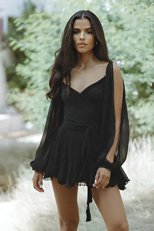 Damen Minikleid Laternenärmel