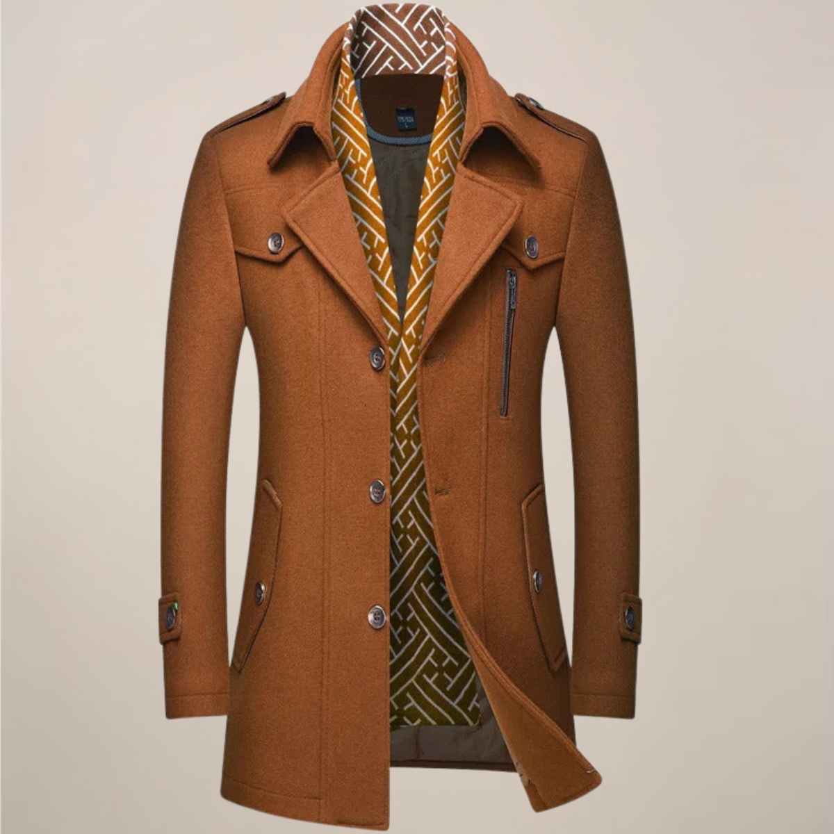 Herren Wintermantel Lang Knöpfe Maßgeschneiderter Woll-Look