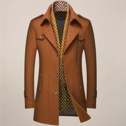Herren Wintermantel Lang Knöpfe Maßgeschneiderter Woll-Look
