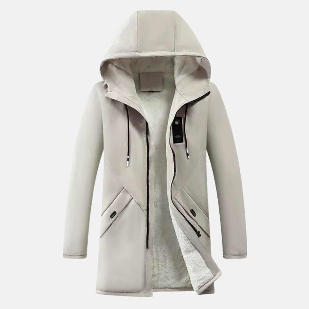 Kapuzenjacke Damen Mittellang Fleece Winddicht Schwarz - Norvielle