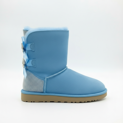 Damen Winterstiefel Wildleder Glitzer Schleifen