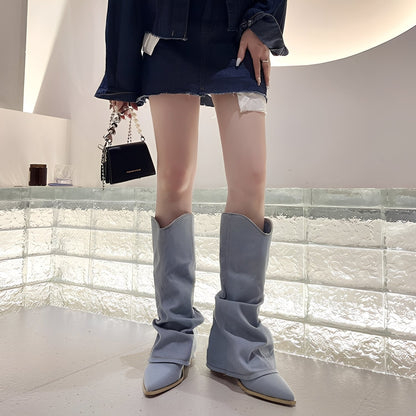 Damen Ritterstiefel Denim