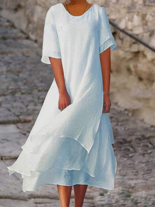 Norvielle Damen Sommerkleid Rundhalsausschnitt