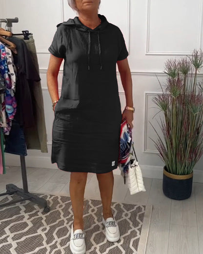 Norvielle Damen Freizeitkleid Kurzarm Kapuze