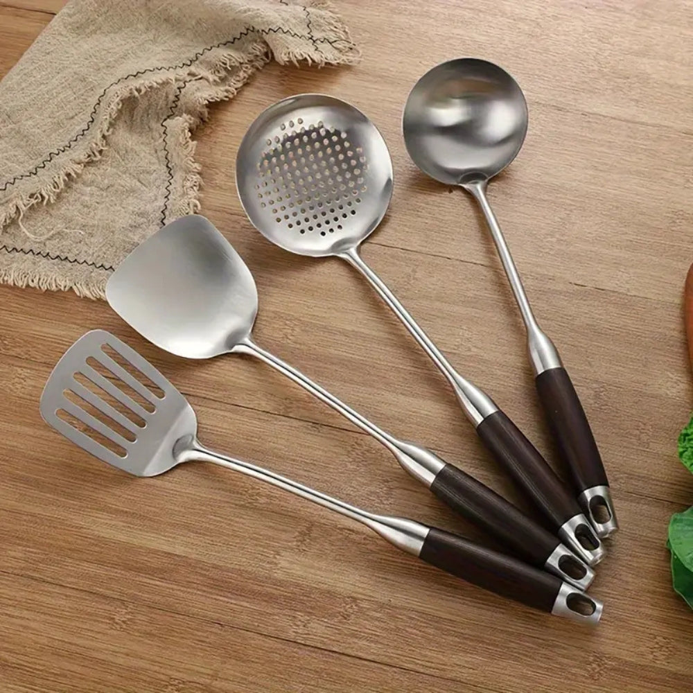 Edelstahl Holzutensilien-Set 6-teilig Glänzend