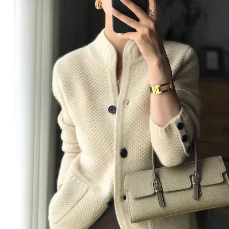 Damen Cardigan Klassisch Strick Beige - Norvielle