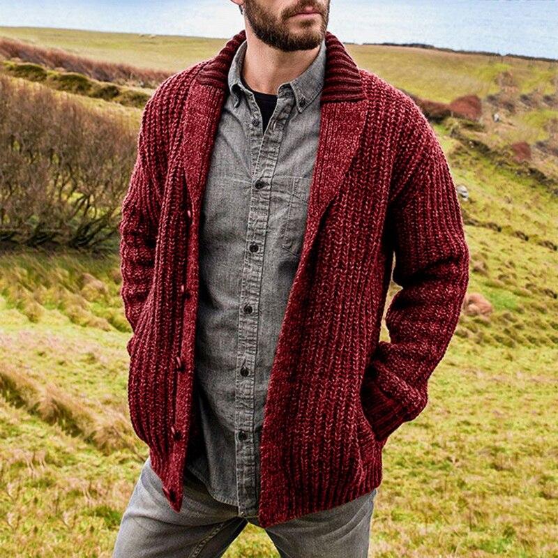 Herren Strickjacke Großgestrickt Komfortabel Beige