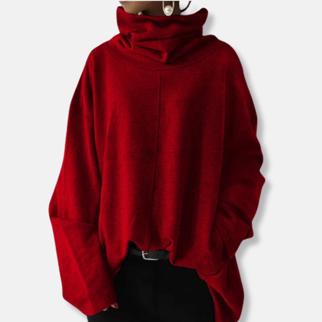 Damen Sweatshirt Pullover Baumwollmischung Übergroß Drapierter Kragen