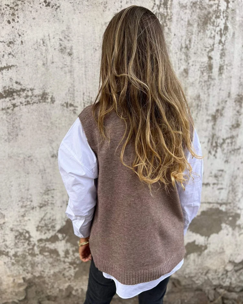 Damen Strickweste V-Ausschnitt Elegantes Design