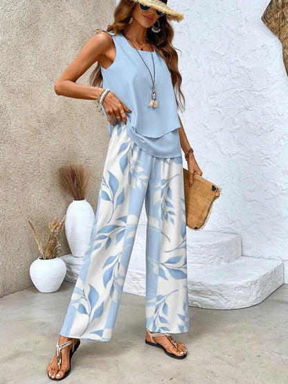 Damen Zweiteiler Set Ärmelloses Weite Hose Sommerlook