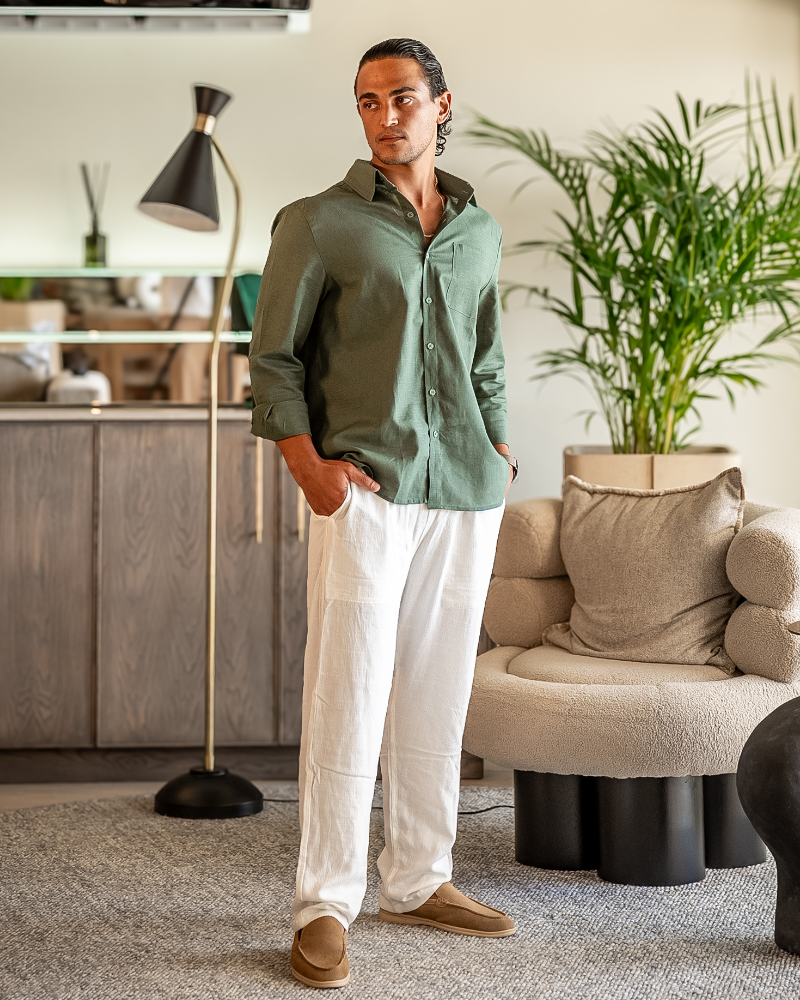 Herren Leinen-Anzug Lange Ärmel 2-teilig Beige
