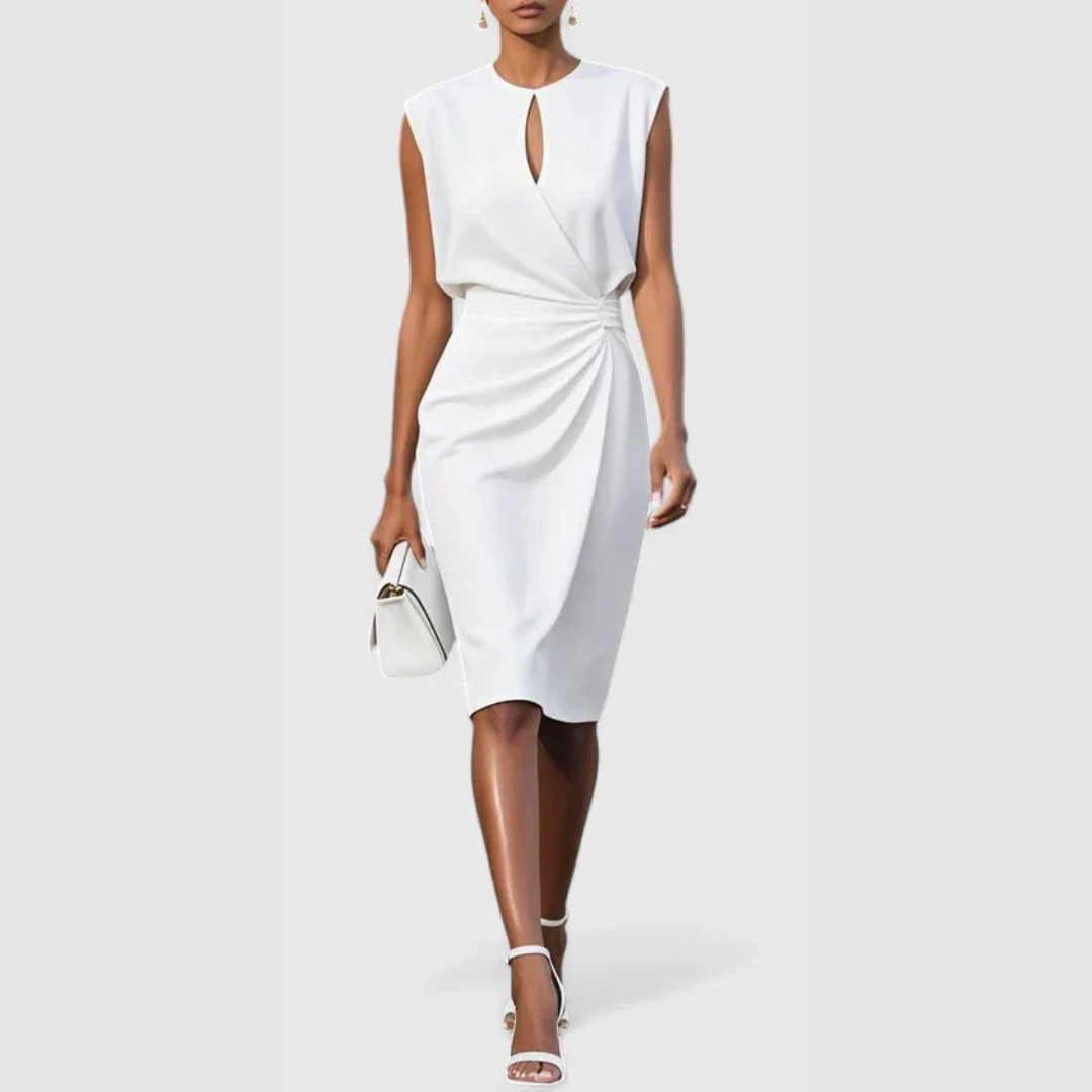 Damen Ärmelloses Gerafftes Midi-Kleid
