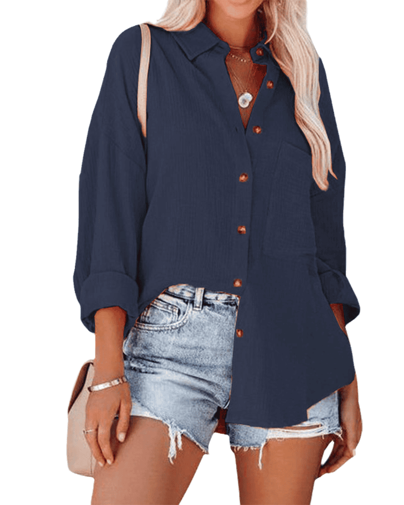 Damen Bluse Locker Geschnitten Reverskragen