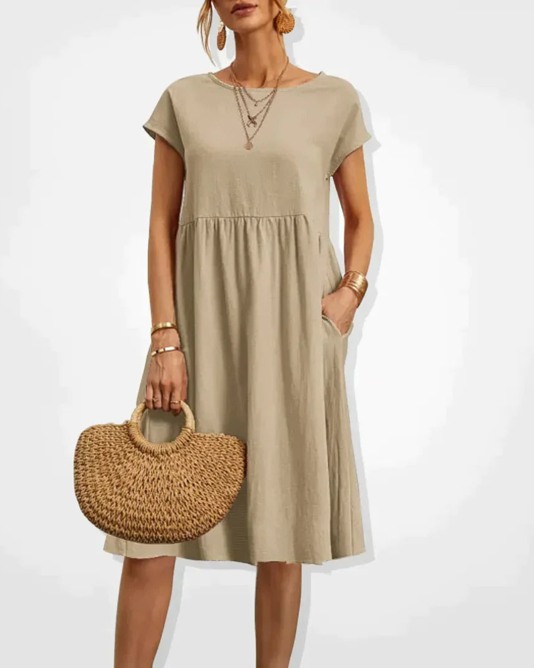 Damen Midi Kleid Italienischer Stil Sommer Baumwolle