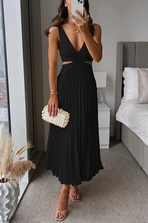 Damen Hochzeitsgastkleid Midi Plissiert