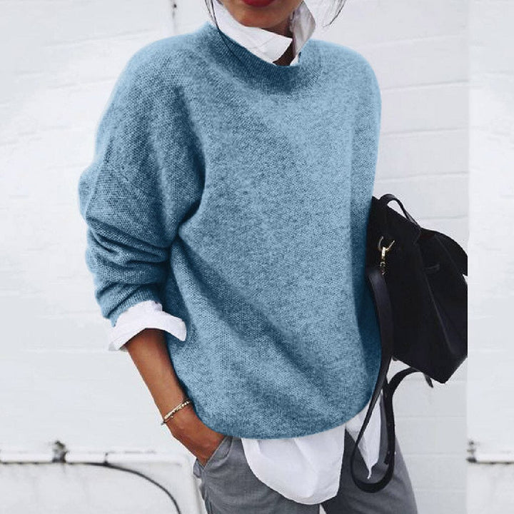 Damen Strickpullover Rundhals Einfarbig Warm
