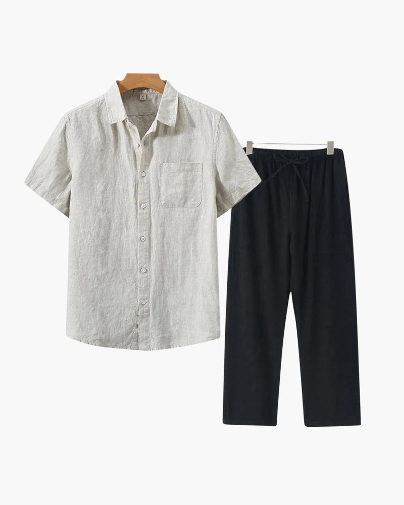 Lincoln Herren Leinen-Set Kurzarmhemd Sommerhose Beige