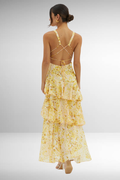 Emilia Damen Geblümtes Maxikleid Stufen-Schnitt