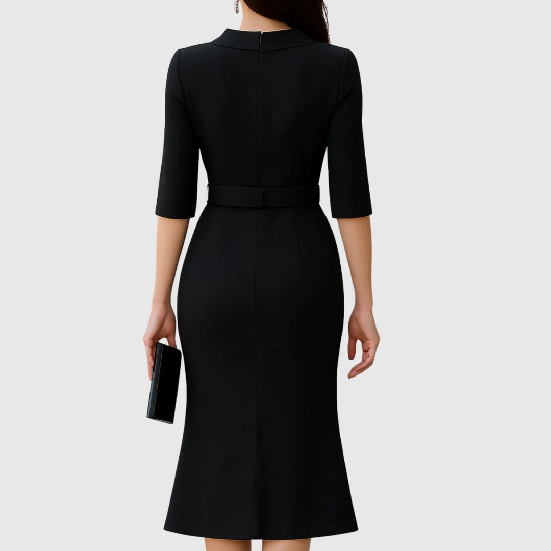 Damen Elegantes Midi Kleid Gürtel