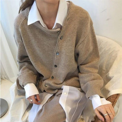 Norvielle Damen Pullover Asymmetrische Knöpfe - Norvielle