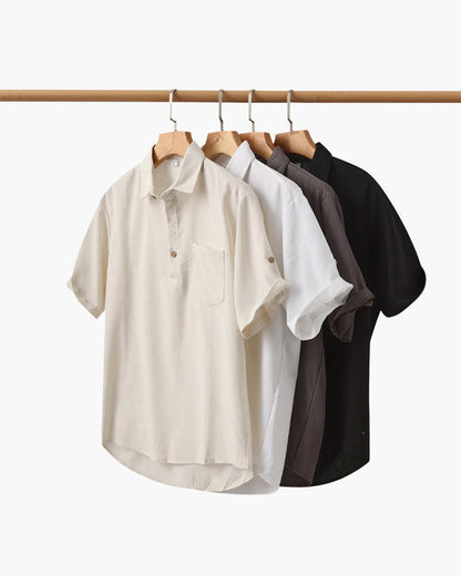 Herren Poloshirt Leinen Sommer Brusttasche Beige