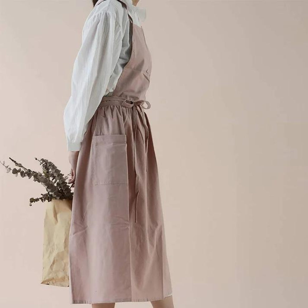 Baumwollschürze Damen Vielseitig Mit Taschen Beige