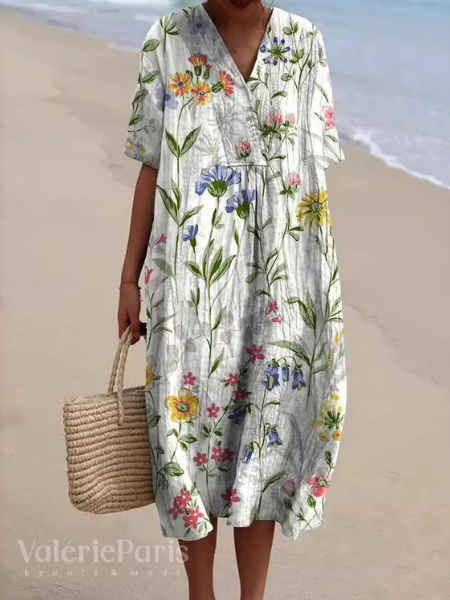 Norvielle Damen Kleid Floraler Druck Atmungsaktive Baumwolle