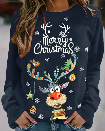 Damen Weihnachtspullover Rentier Motiv Warm
