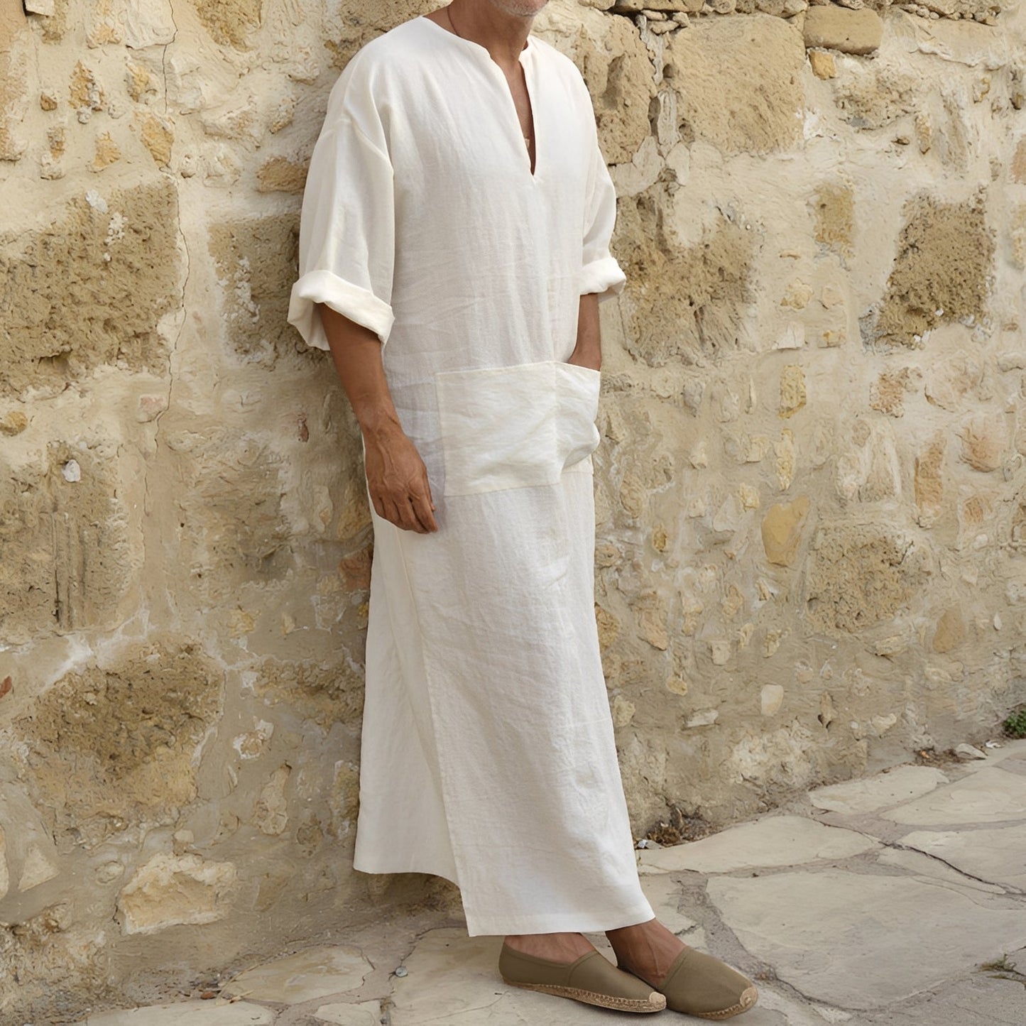 Herren Hemdkleid Langes Minimalistisches Kleid Mit Seitenschlitz - Norvielle