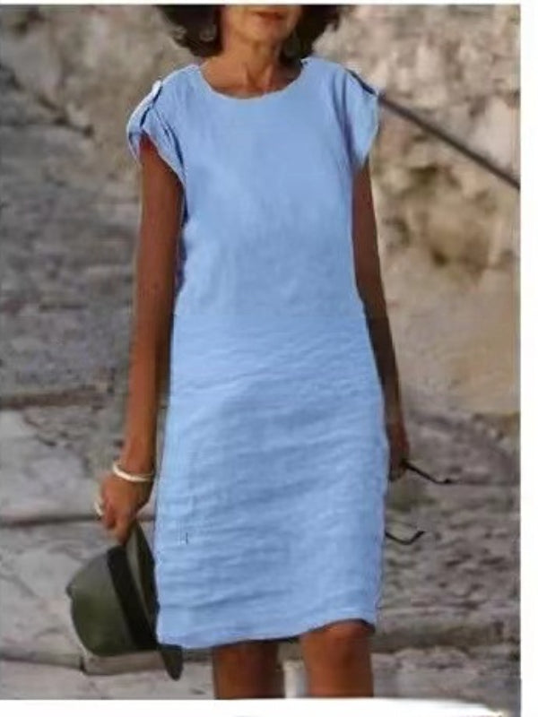 Damen Midikleid Baumwolle Ärmellos Rundausschnitt