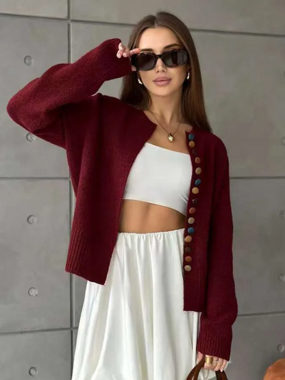 Noelle Damen Cardigan mit Knöpfen Akzent