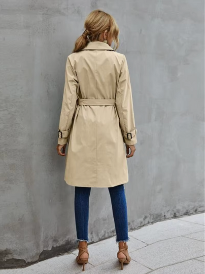 Damen Trenchcoat Doppelreiher Taillengürtel Klassisch Beige